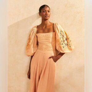 Farm Rio Dark Sand Lace Blouse